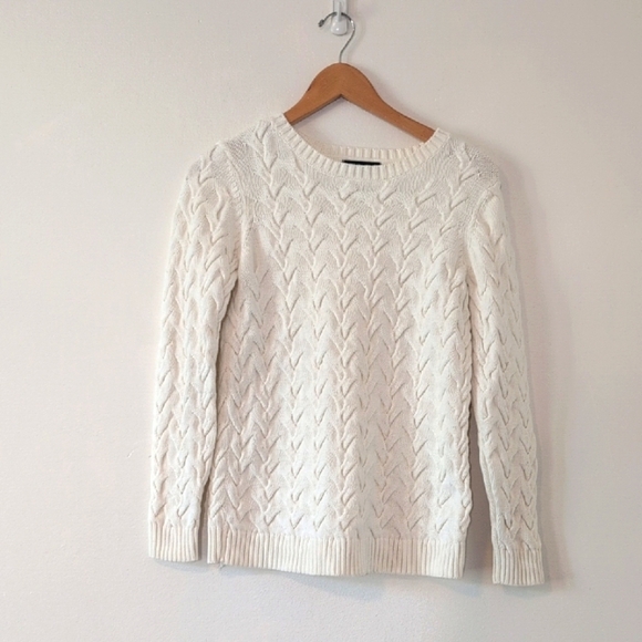 Lands' End Sweaters - Lands End Classic Preppy White Cotton Cable Knit Crew Neck Sweater Sz Small 6-8